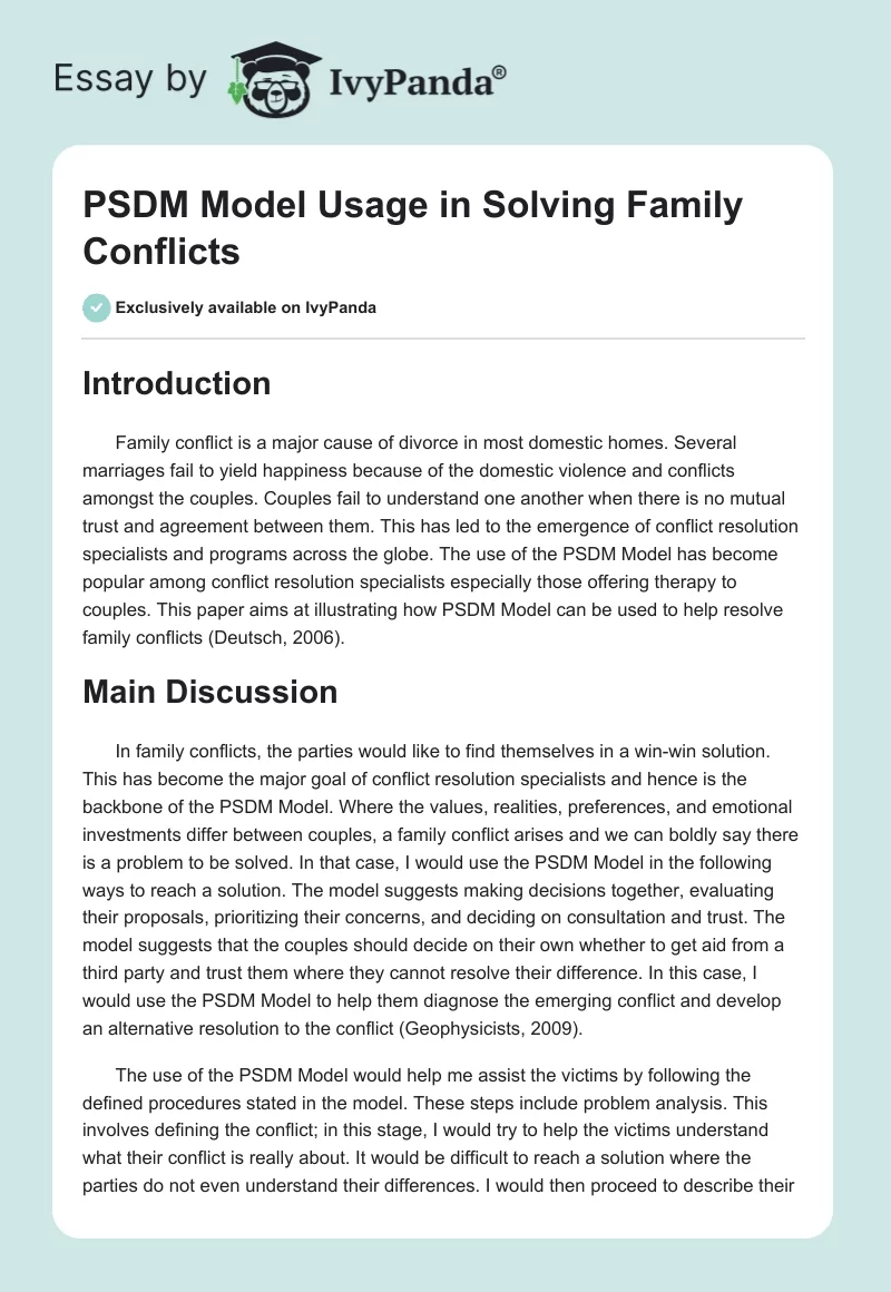PSDM Model Usage in Solving Family Conflicts - 563 Words | Essay ...