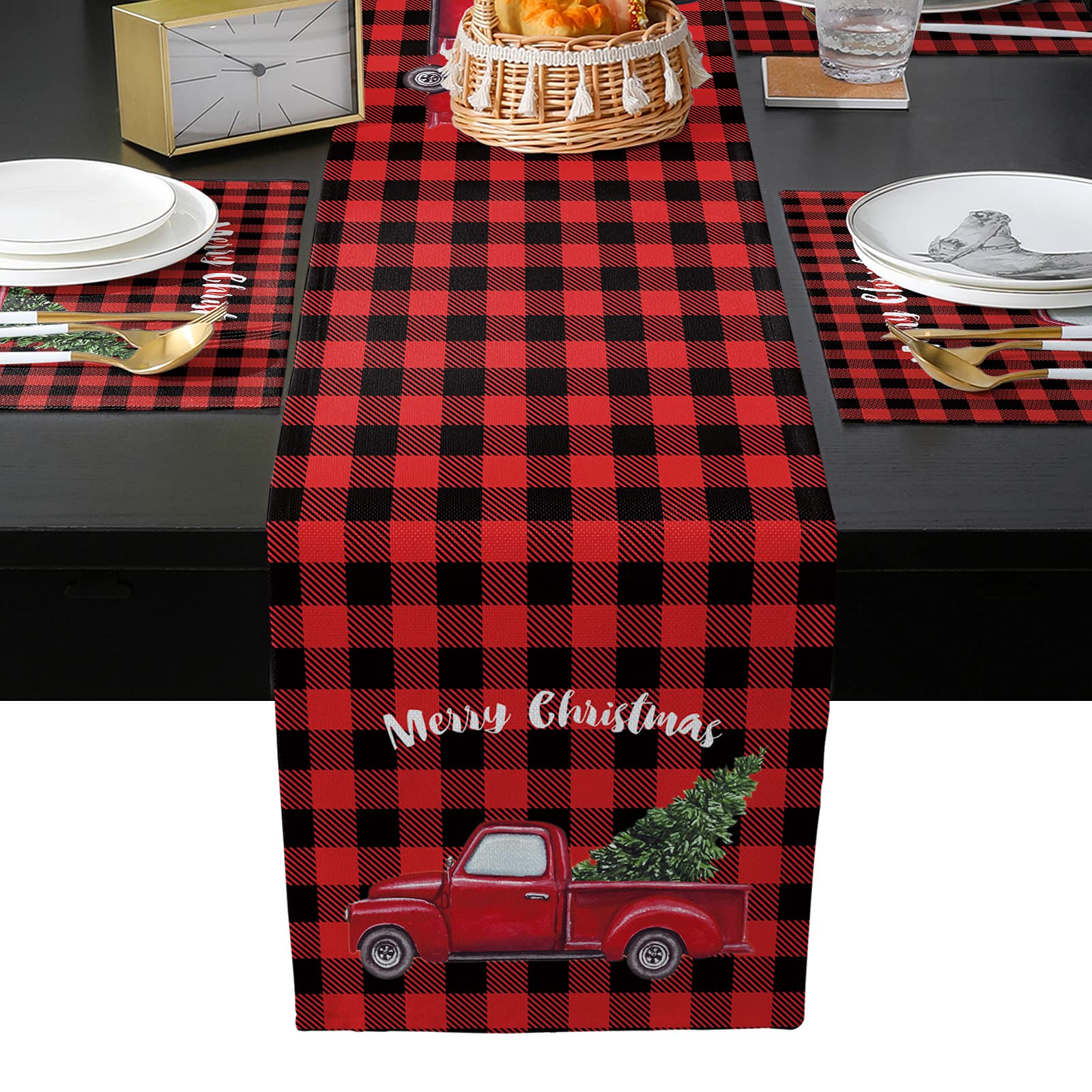 Amazon.com: ZEREAA Christmas Table Runner and Placemats Set, Truck ...