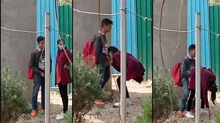 Indian school girl give head outdoor before school and caught on ...