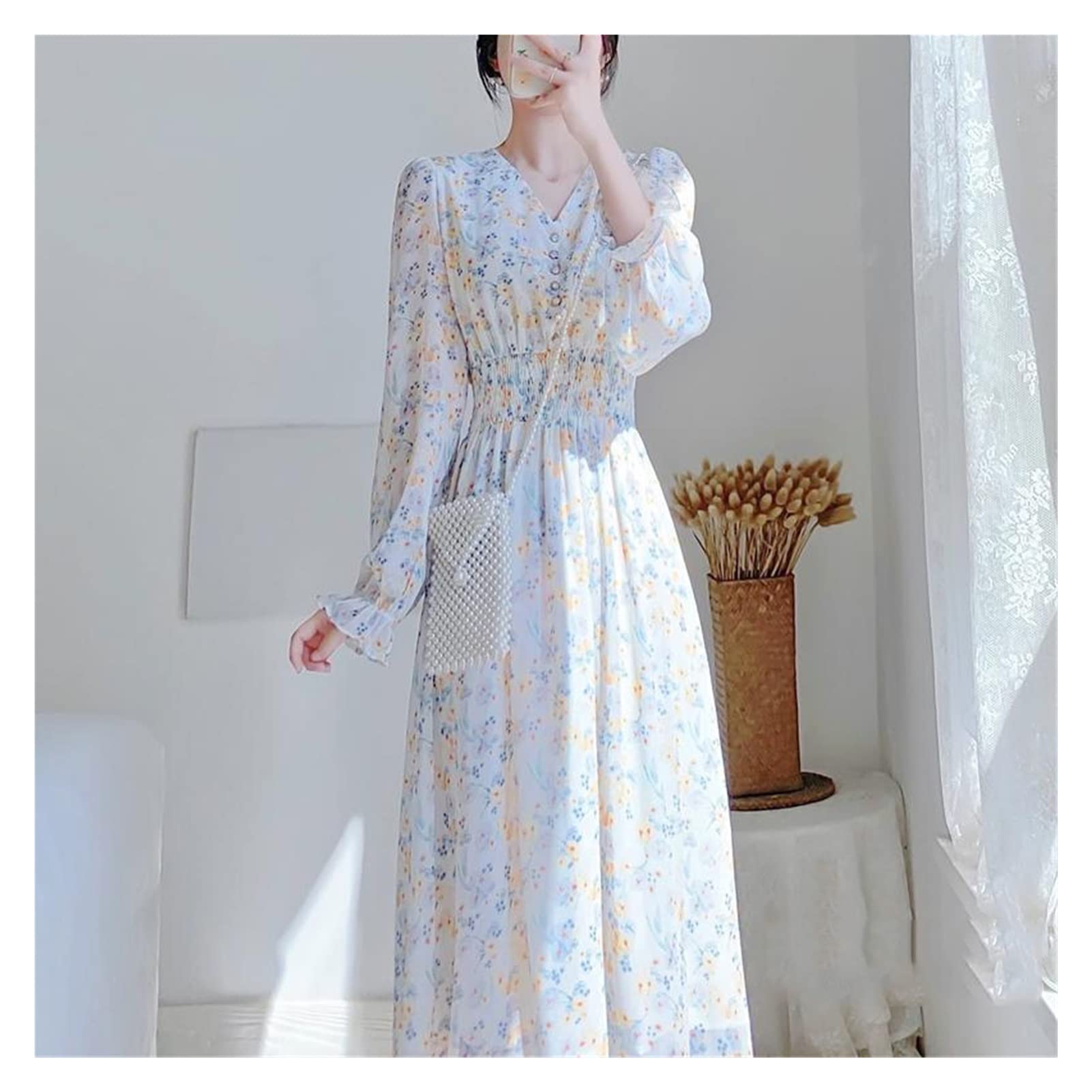 Amazon.com: WPYYI Plus Size Dress Women Korean Style Fairy V-Neck ...