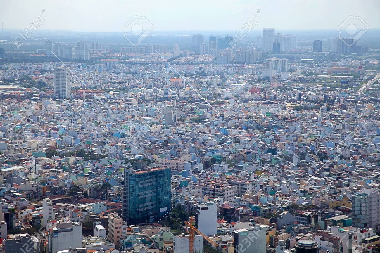 Huge Crowded City Background With A Lot Of Houses, Top View Stock ...