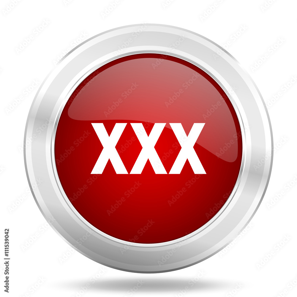 xxx icon, red round glossy metallic button, web and mobile app ...