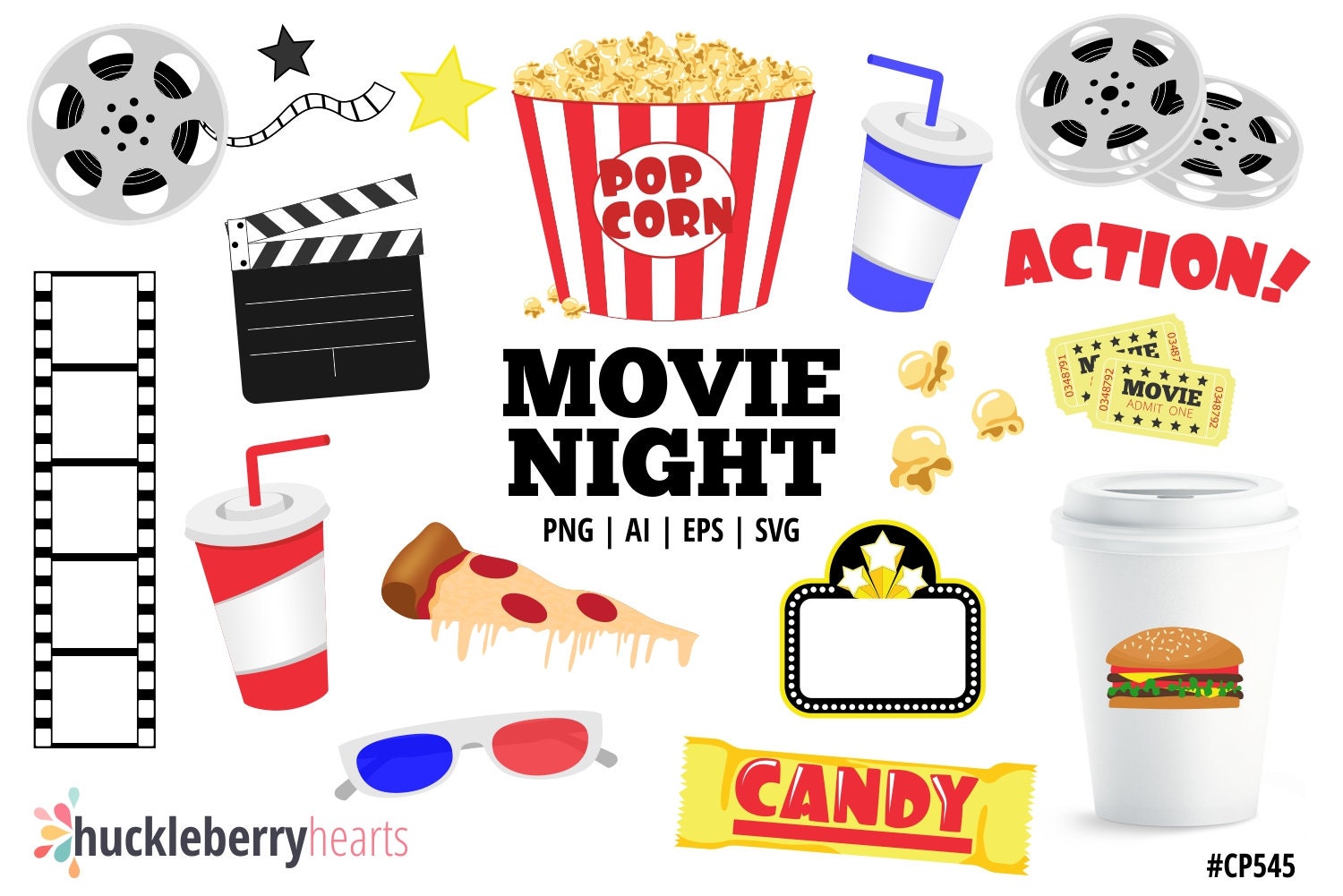 Movie Clipart Movie Night Clip Art Popcorn Clipart Cinema - Etsy