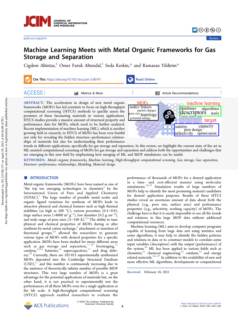 PDF) Machine Learning Meets with Metal Organic Frameworks for Gas ...