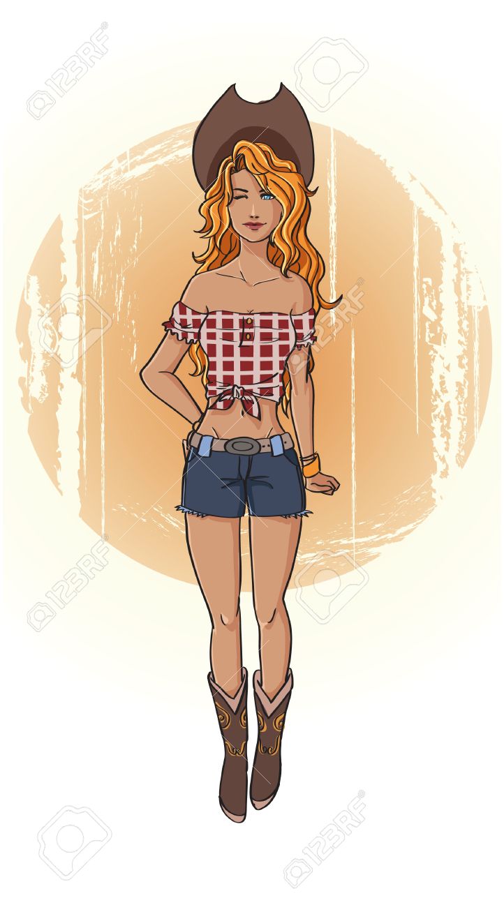 Vintage Pin Up Style Cartoon American Cowgirl Royalty Free SVG ...