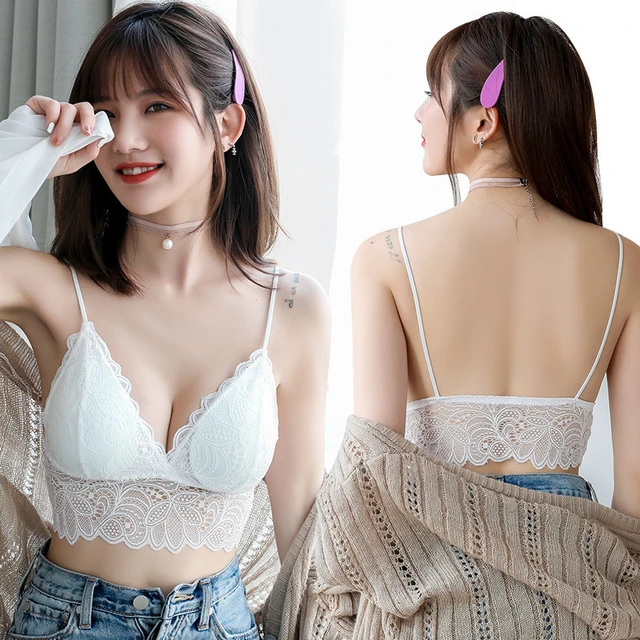 Hikigawa Sxay Lace Decoration Crop Tops Women Solid Backless ...