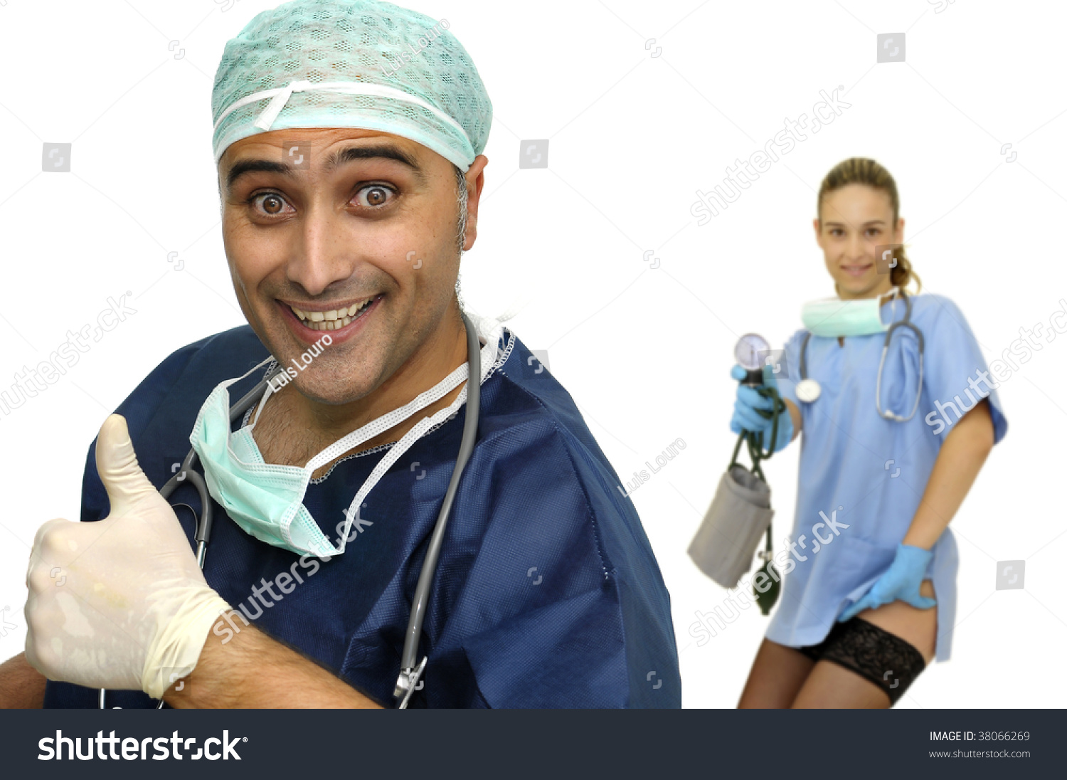 Happy Doctor Hot Nurse Isolated White Stock Photo 38066269 ...