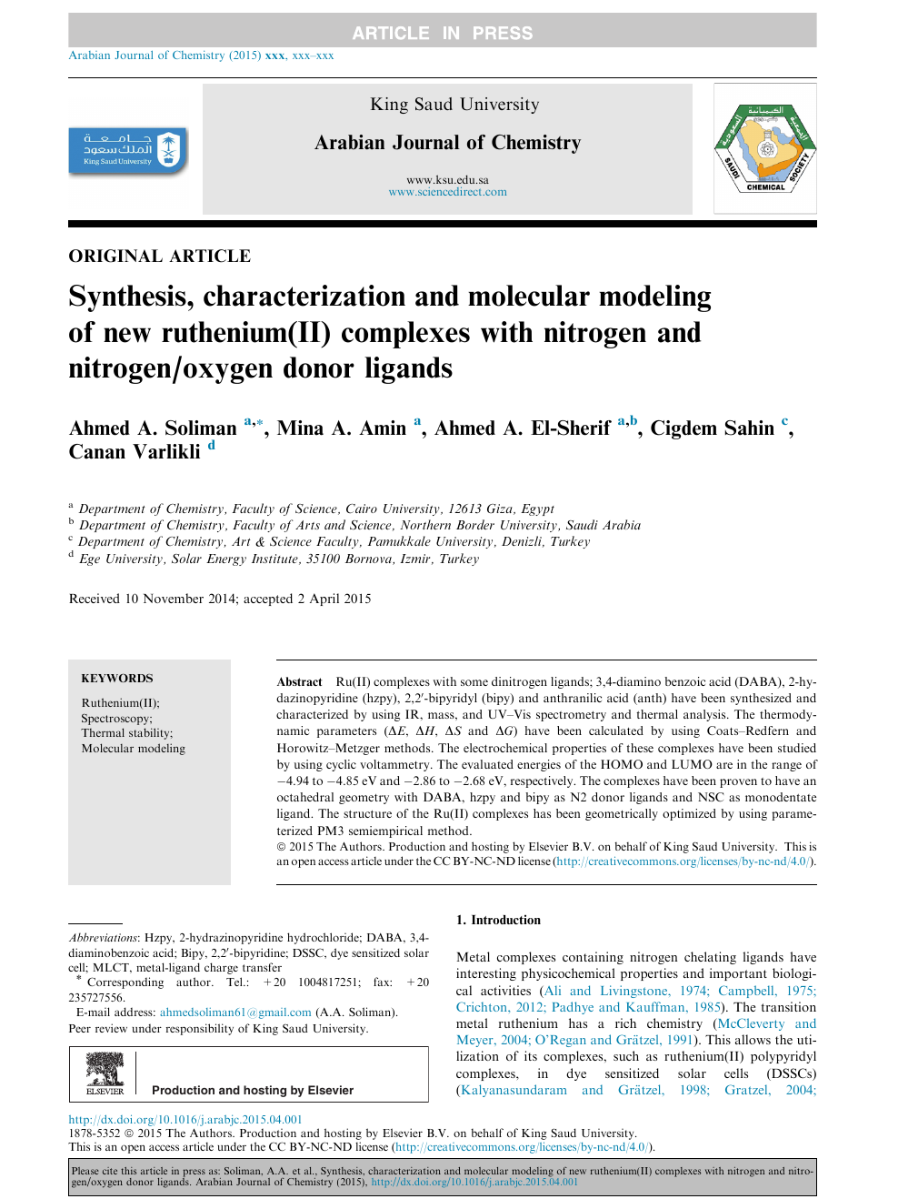 Synthesis, characterization and molecular modeling of new ...