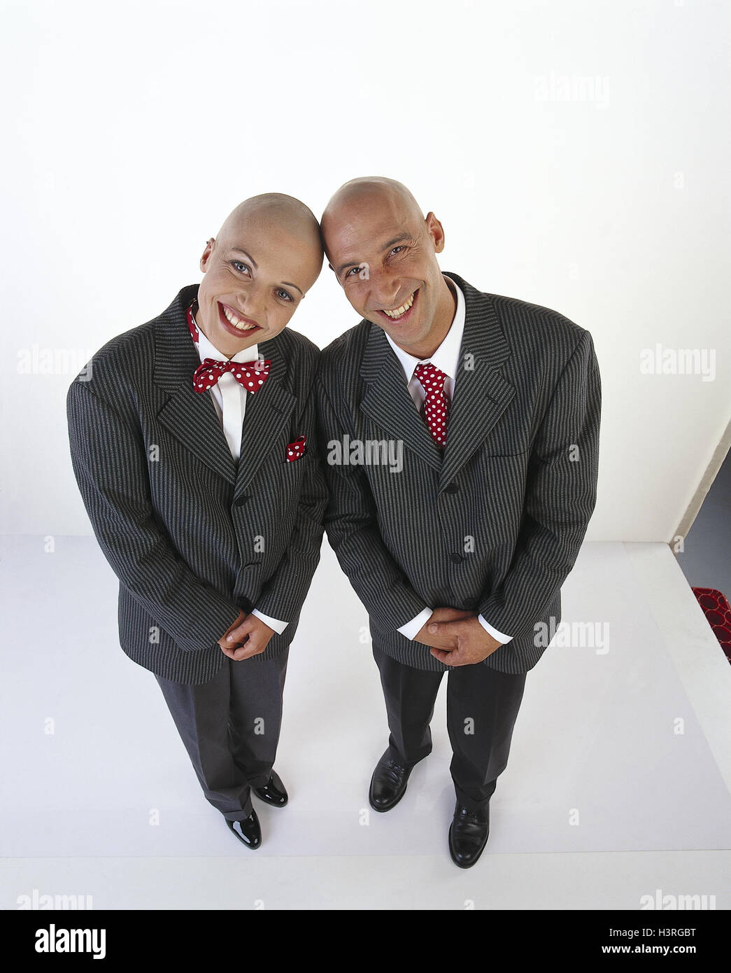 Couple, bald head, suit, smile pinstripe suit, partner's look ...