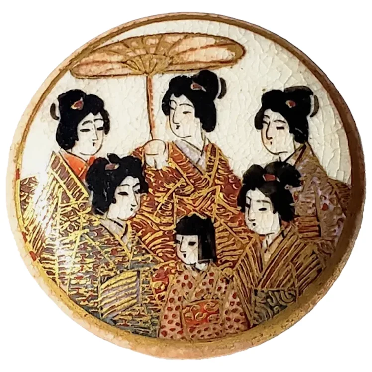 Japanese Satsuma Antique Button - SIX GEISHAS on One Button - Ruby ...