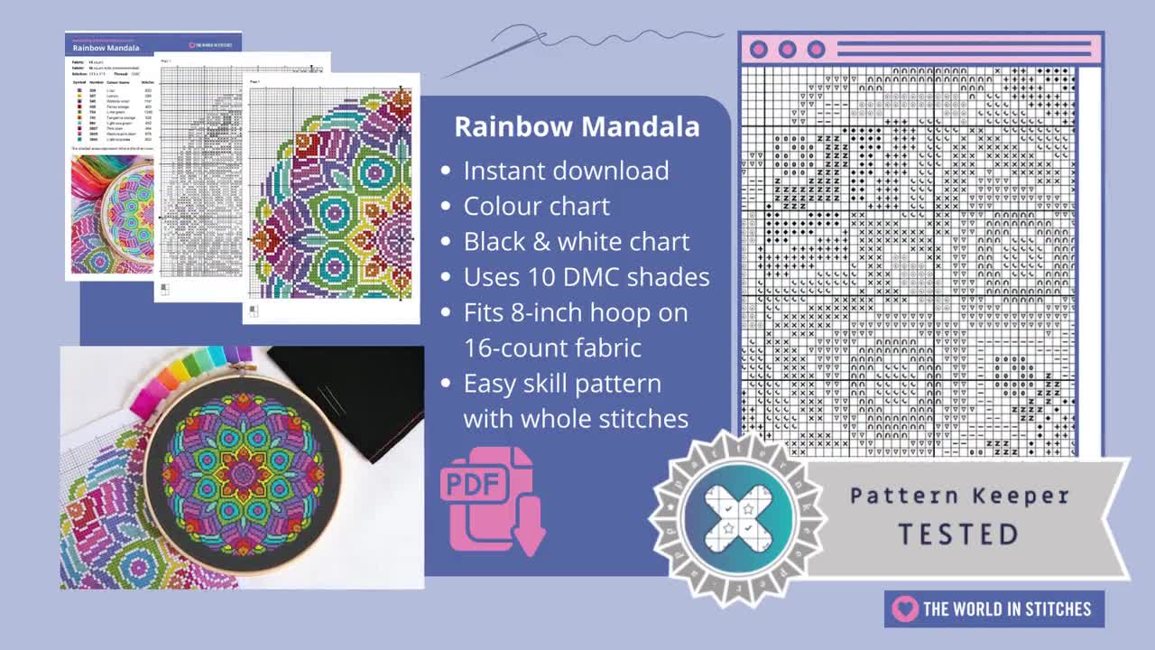 PATTERN Rainbow Mandala Cross Stitch Chart Bright Repeating - Etsy