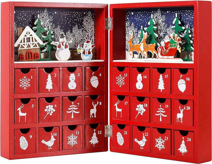 Amazon.com: BRUBAKER Reusable Wooden Advent Calendar to Fill - Red ...