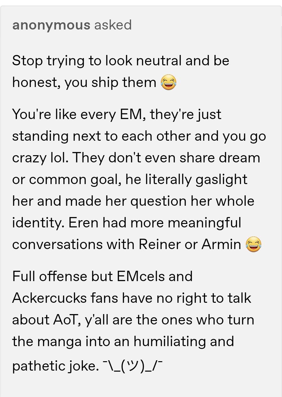 Anon in response to me saying EM had romanticaly coded moments ...