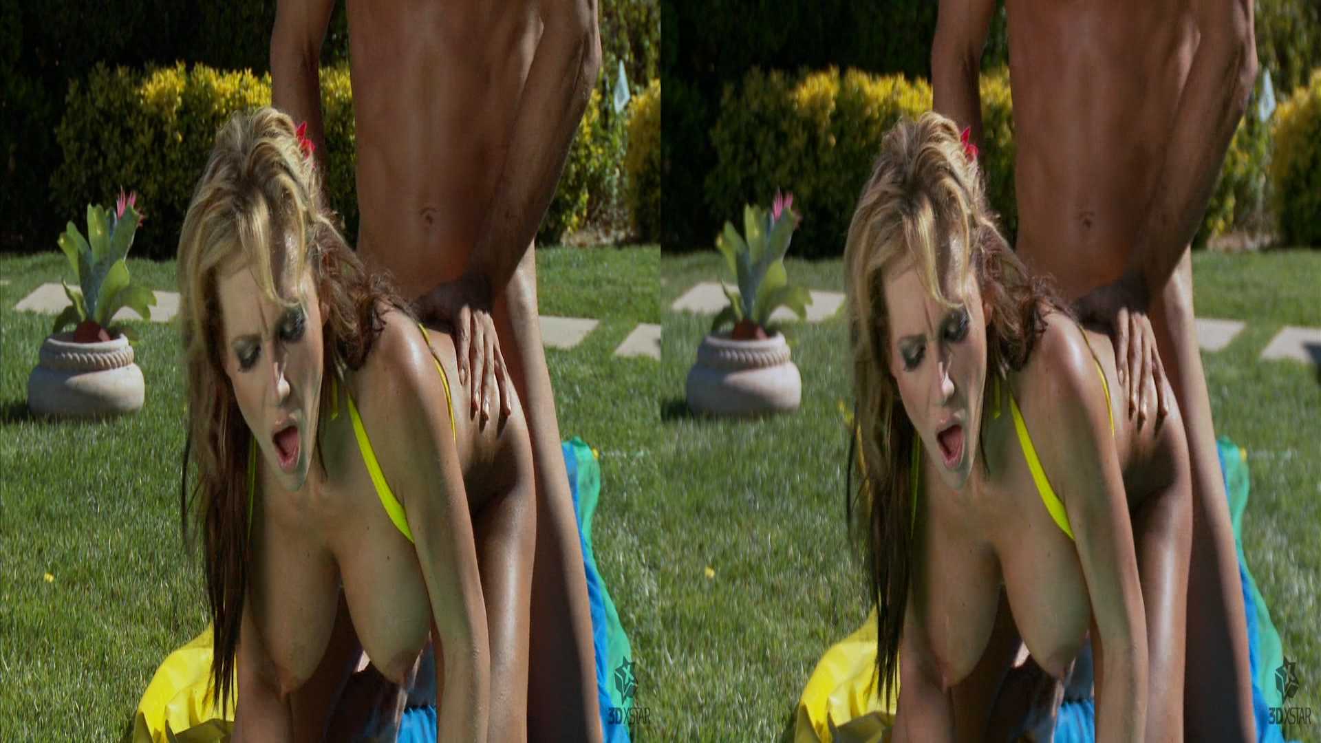 Wet blonde babe fucks and sucks lucky dude in her garden in SBS 3D ...