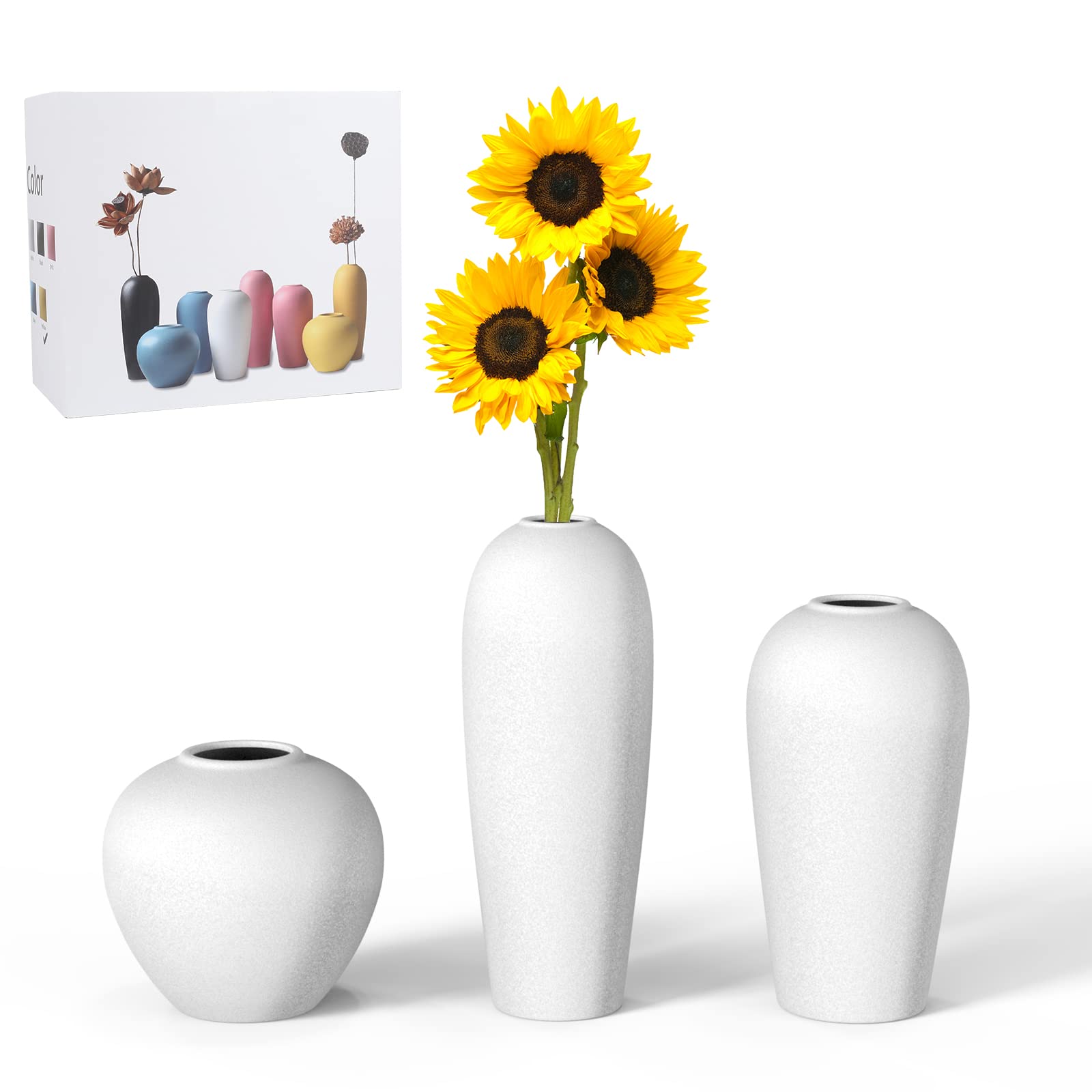 Amazon.com: NAKJSTR Ceramic Vase Set of 3 Flower Vases Matte White ...