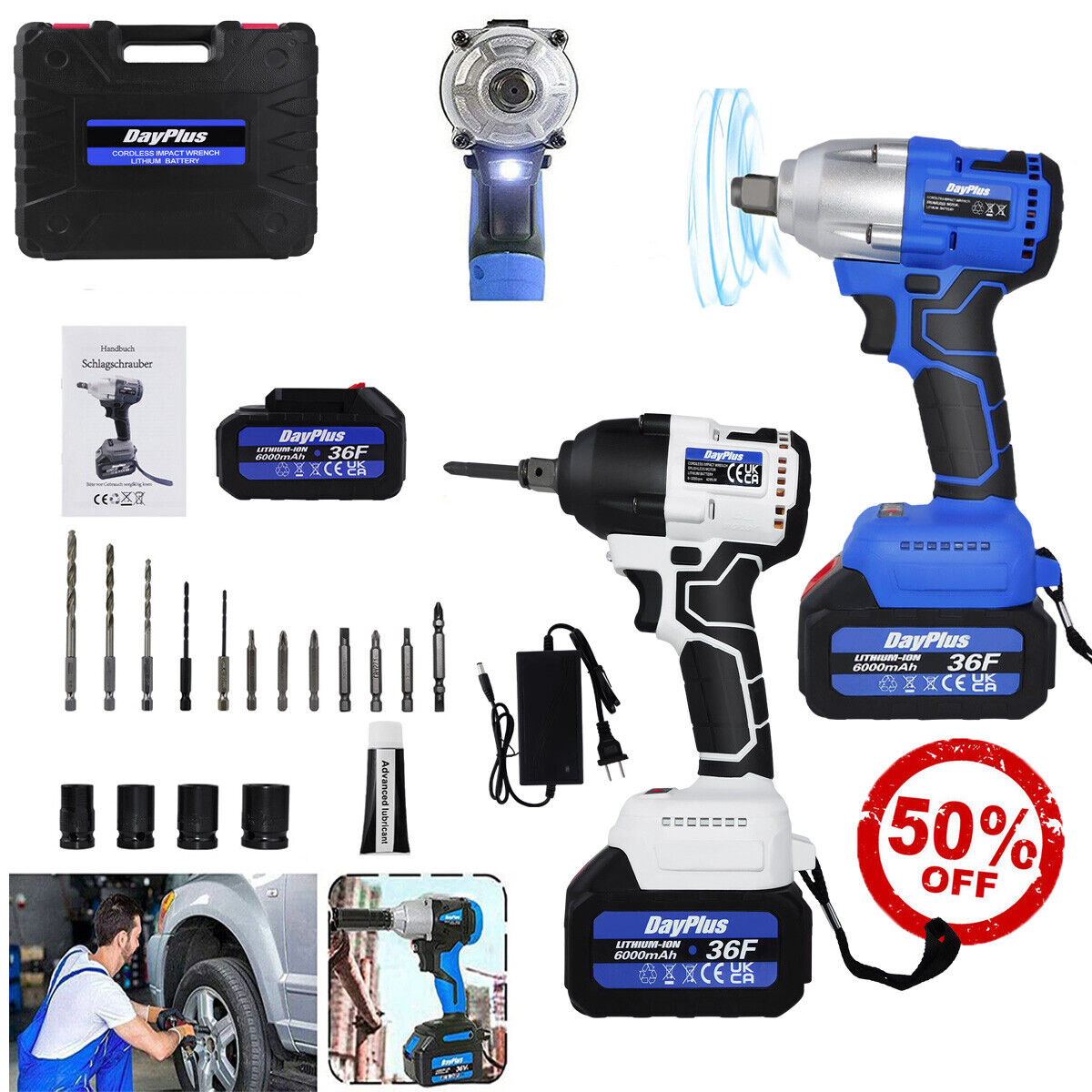 Cordless Electric Impact Wrench Gun 1/2'' Brushless ...