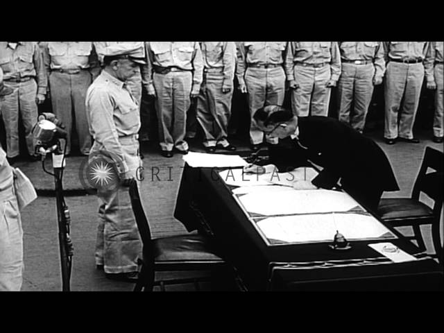 Signing of the surrender note aboard the USS Missouri after the ...