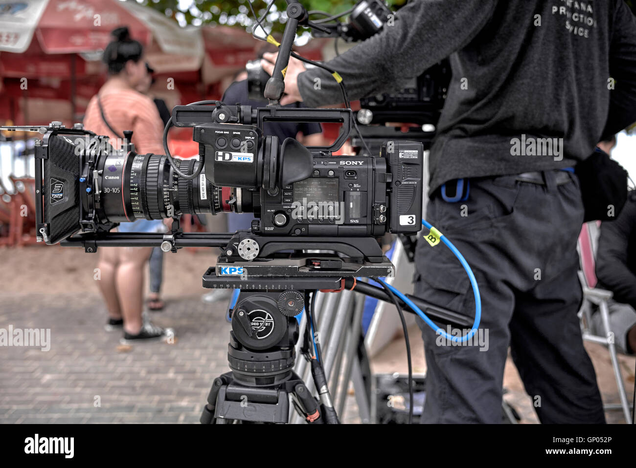Close up of a Sony SXS professional video camera and Canon lens ...