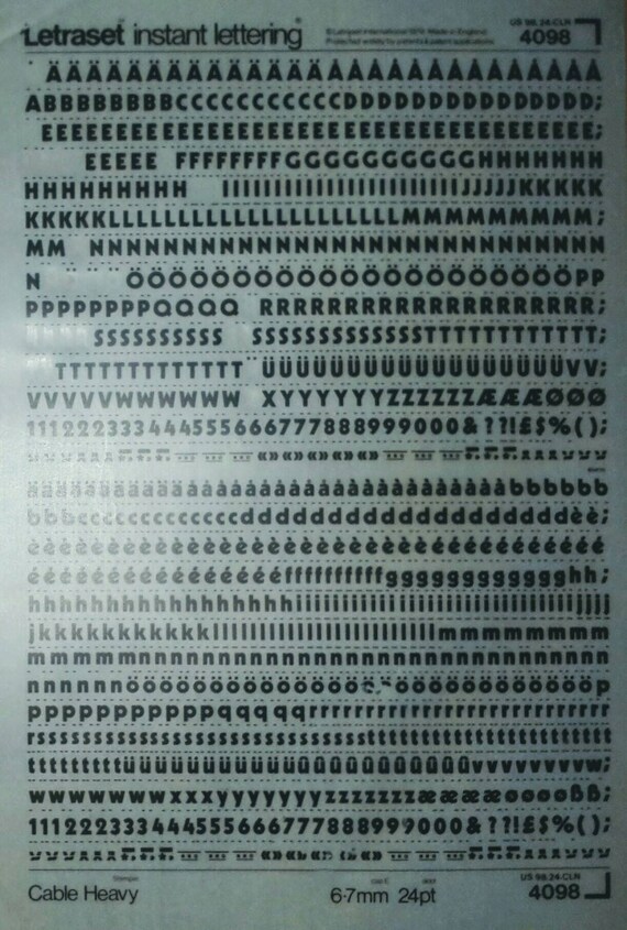 CABLE HEAVY Letraset Vintage Instant Rub on Letter Transfers ...