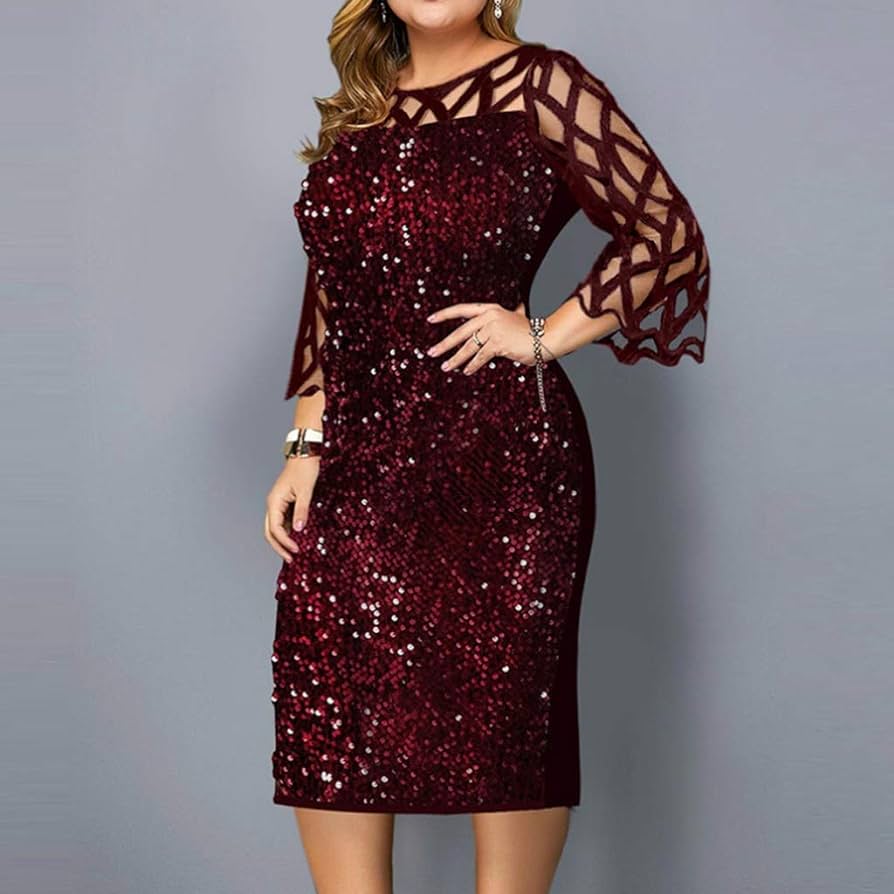 Amazon.com: WPYYI Banquet Dress Sequined Plus Size Women's Dress ...