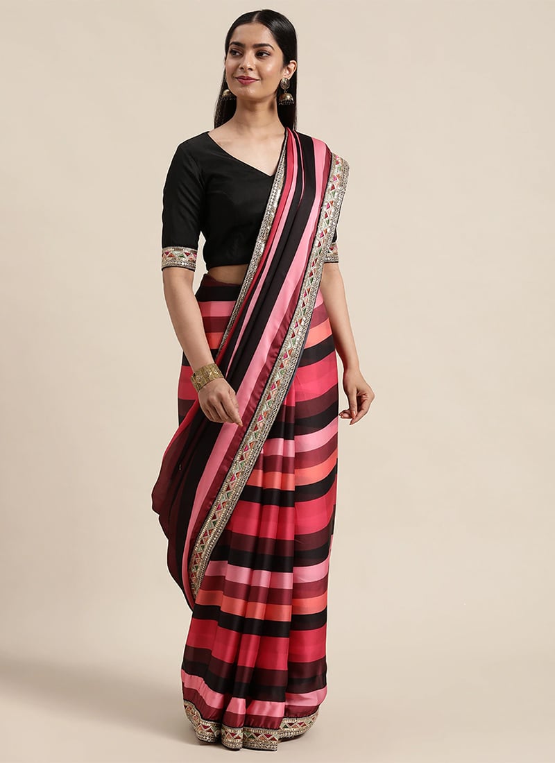 Black Art Silk Printed Teen Girls Sarees TGSABS02104151