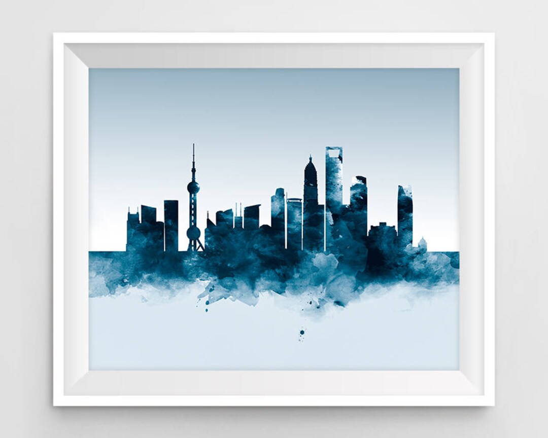 Shanghai Print Shanghai Skyline Watercolor Wall Art - Etsy Sweden