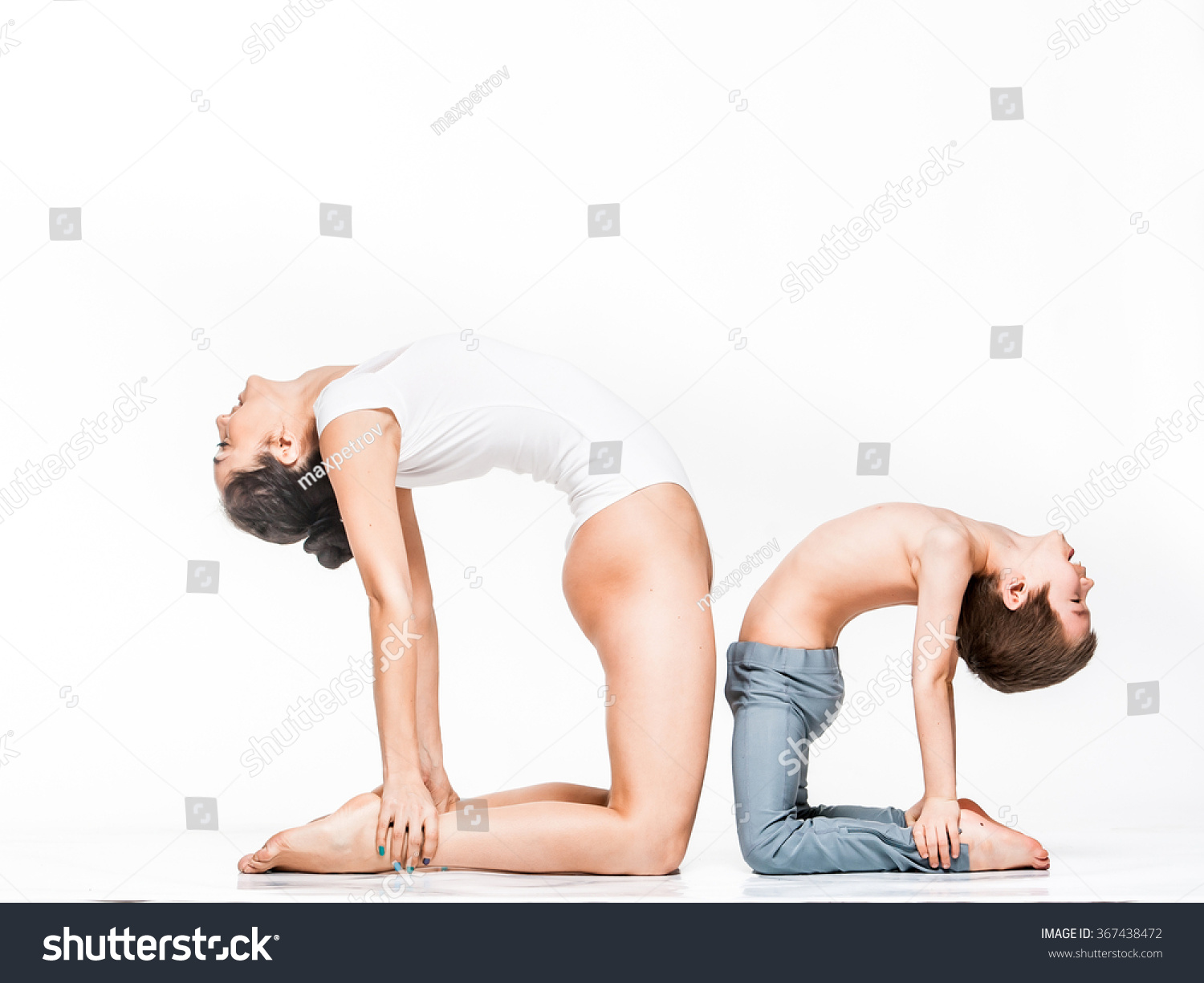 Mother Son Stretching Practicing Yoga Together Stock Photo ...