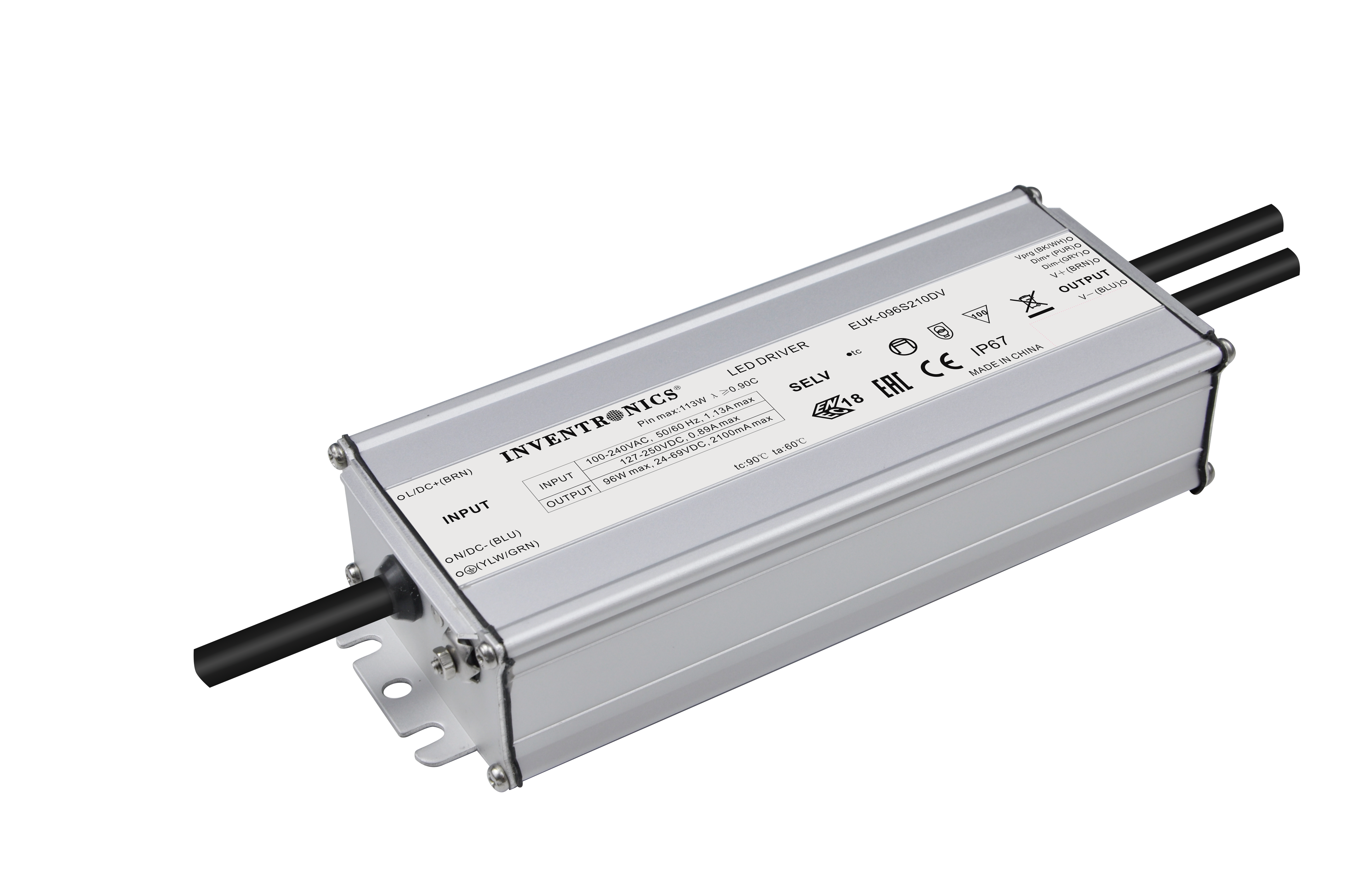 EUK-096SxxxDV(TV) - Inventronics 96W Programmable IP67 LED Drivers