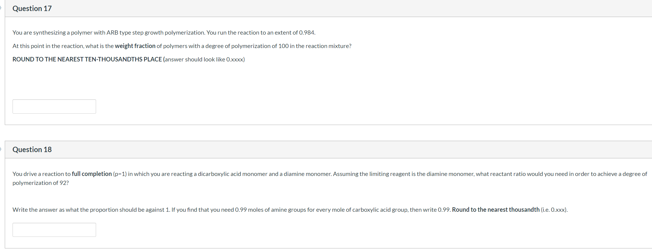 Question 17 You are synthesizing a polymer with ARB | Chegg.com