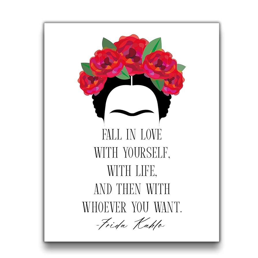 Amazon.com: 'Fall in Love with Yourself' Frida Kahlo Quote Wall ...