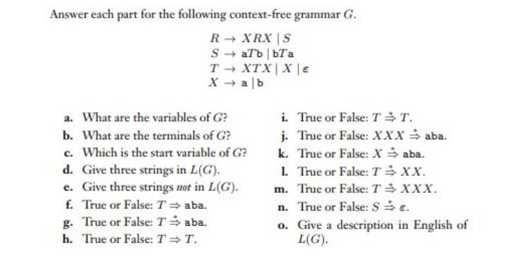 Solved Answer each part for the following context-free | Chegg.com