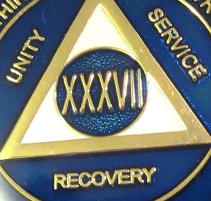 Alcoholics Anonymous 37 Year BLUE AA Medallion Coin Token Chip ...