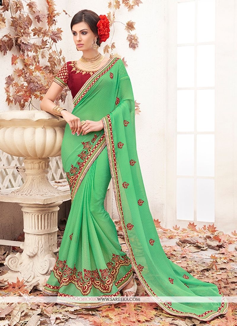 Sea Green Designer Saree | Party wear sarees online, Designer ...