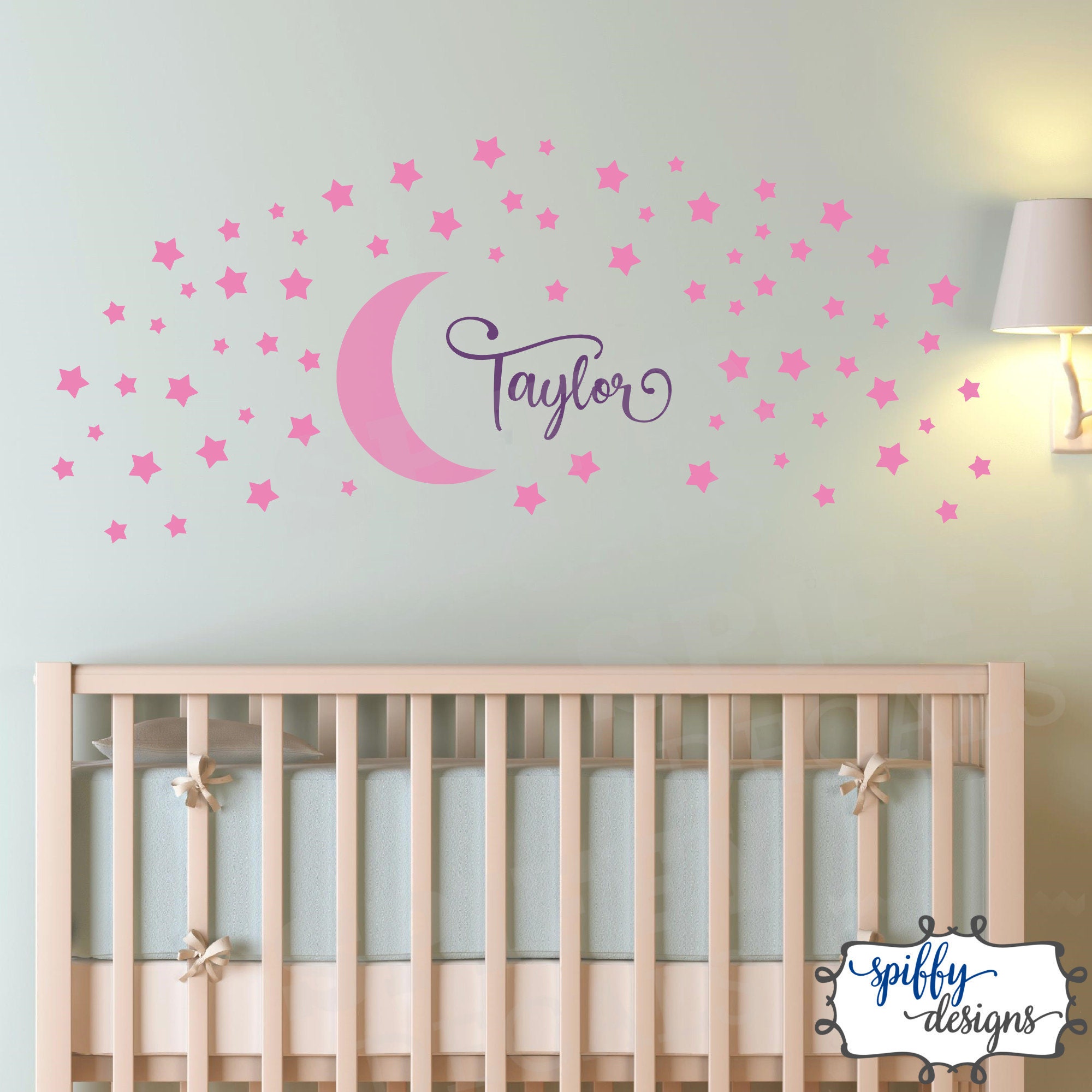 Personalized Custom Name Moon and Stars Wall Art Decal Set of ...