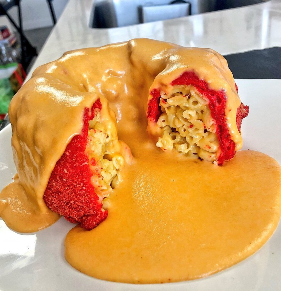 Mac and cheese stuffed hot cheeto smothered in queso : r ...