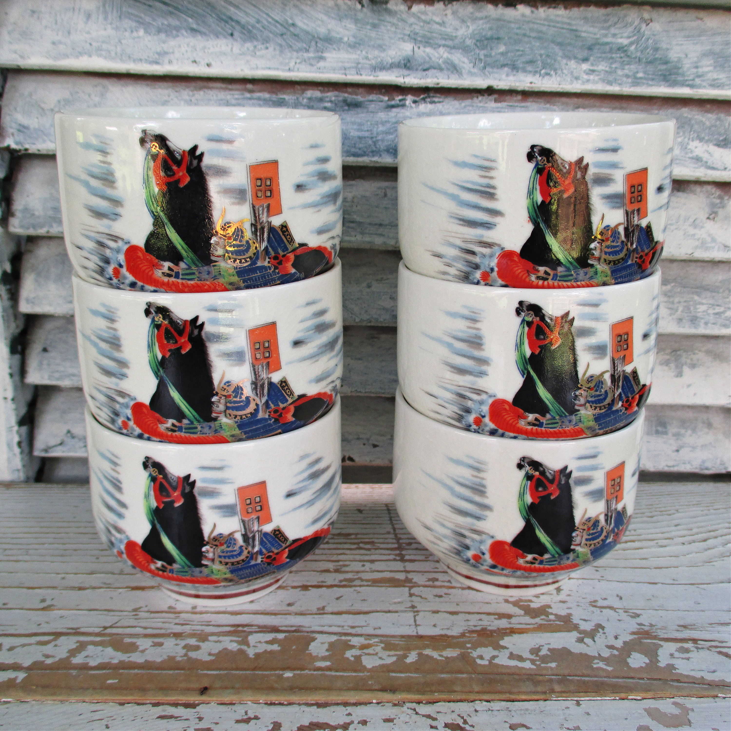 Set of Six Vintage Japanese Tea Cups With Warrior/samurai and - Etsy