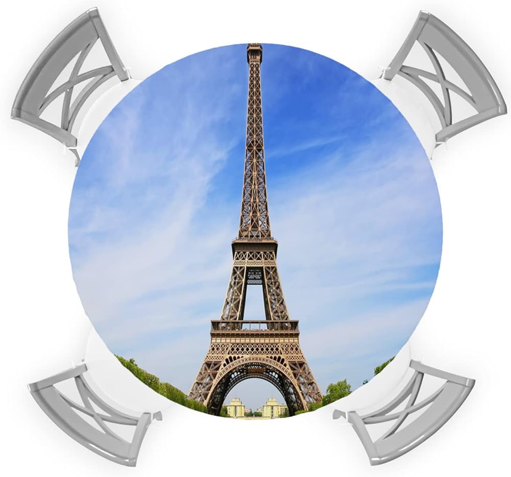 Amazon.com: Round Waterproof Tablecloth Table Cover Eiffel Tower ...