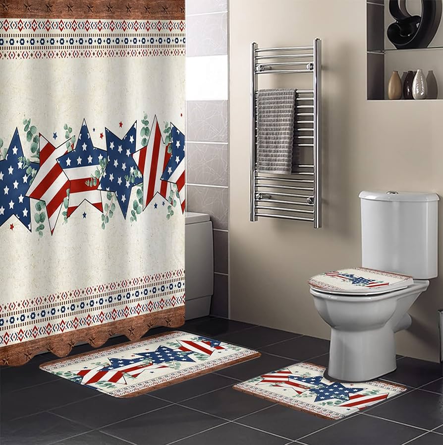 Amazon.com: Comforance Independence Day Shower Curtain Set 4Pcs ...