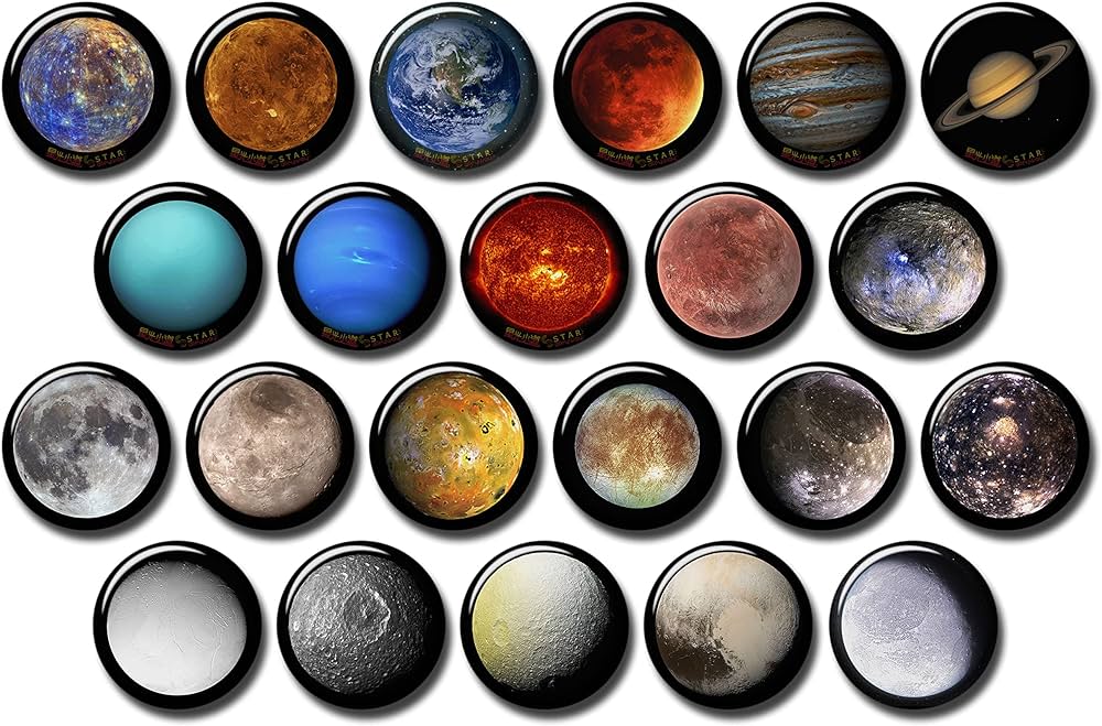 Amazon.com: Solar System Stars Planets Moons Button Pins Gift Box ...