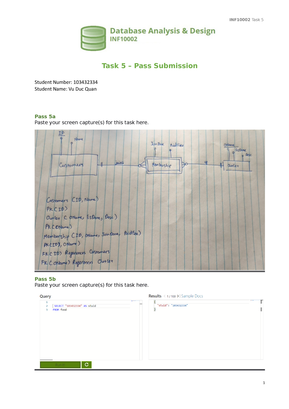 T05P TASK SOLUTION - Task 5 – Pass Submission Student Number ...