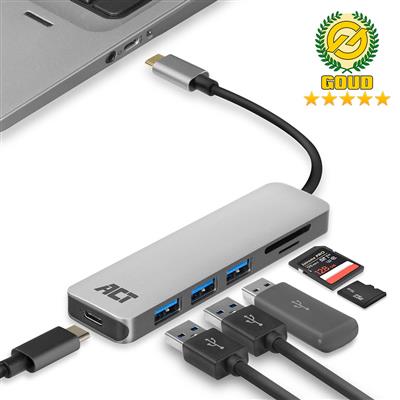 USB-C hub 3.0, 3x USB-A, card reader, PD pass-through | ACT