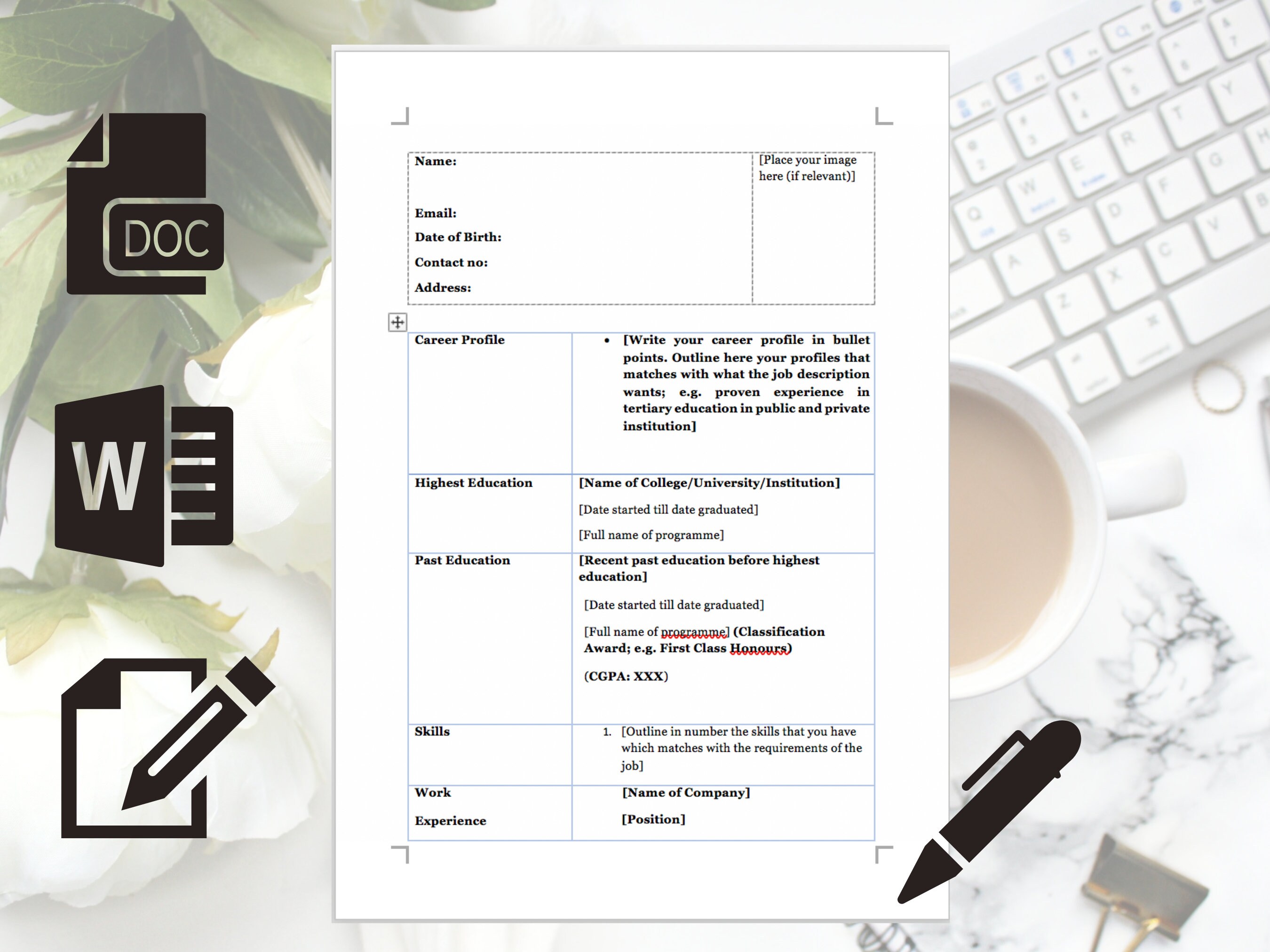 CV Template for MS Word Apple Pages Google Docs Simple CV - Etsy