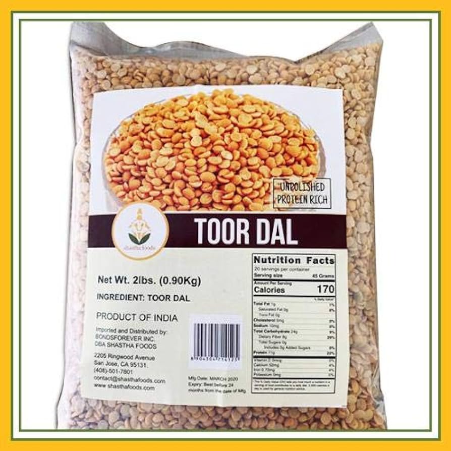 Amazon.com : Shastha Toor Dal (Pigeon Pea) (Pack of 2) 2 Lbs x 2 ...