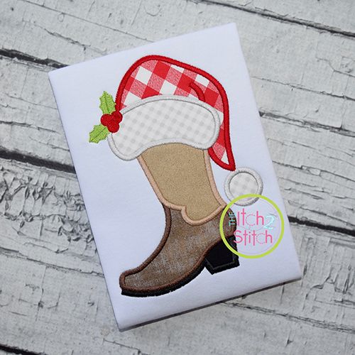 Cowboy Boot Santa Hat Applique | Machine Embroidery Designs by JuJu