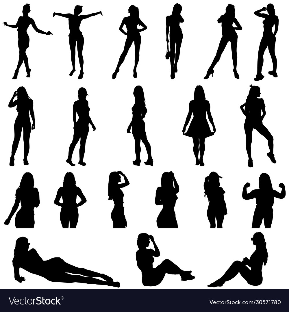 Girls silhouette in black various poses Royalty Free Vector