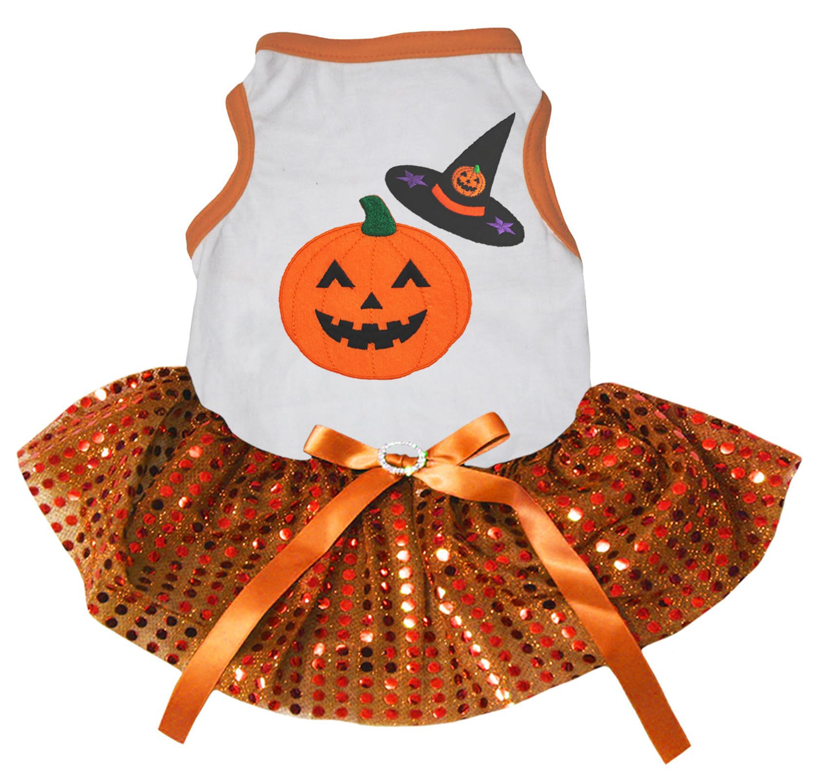 Amazon.com : Petitebella Pumpkin Witch Puppy Dog Dress (White ...