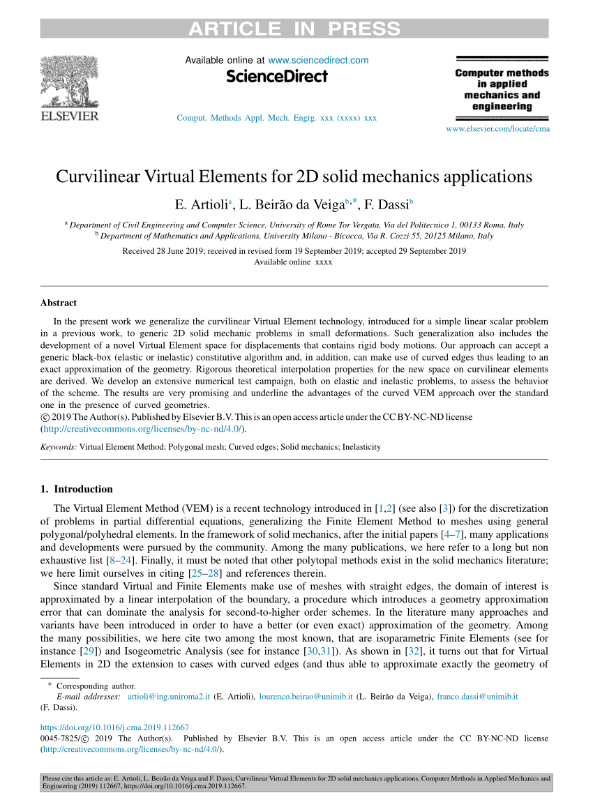 PDF) Curvilinear Virtual Elements for 2D solid mechanics applications