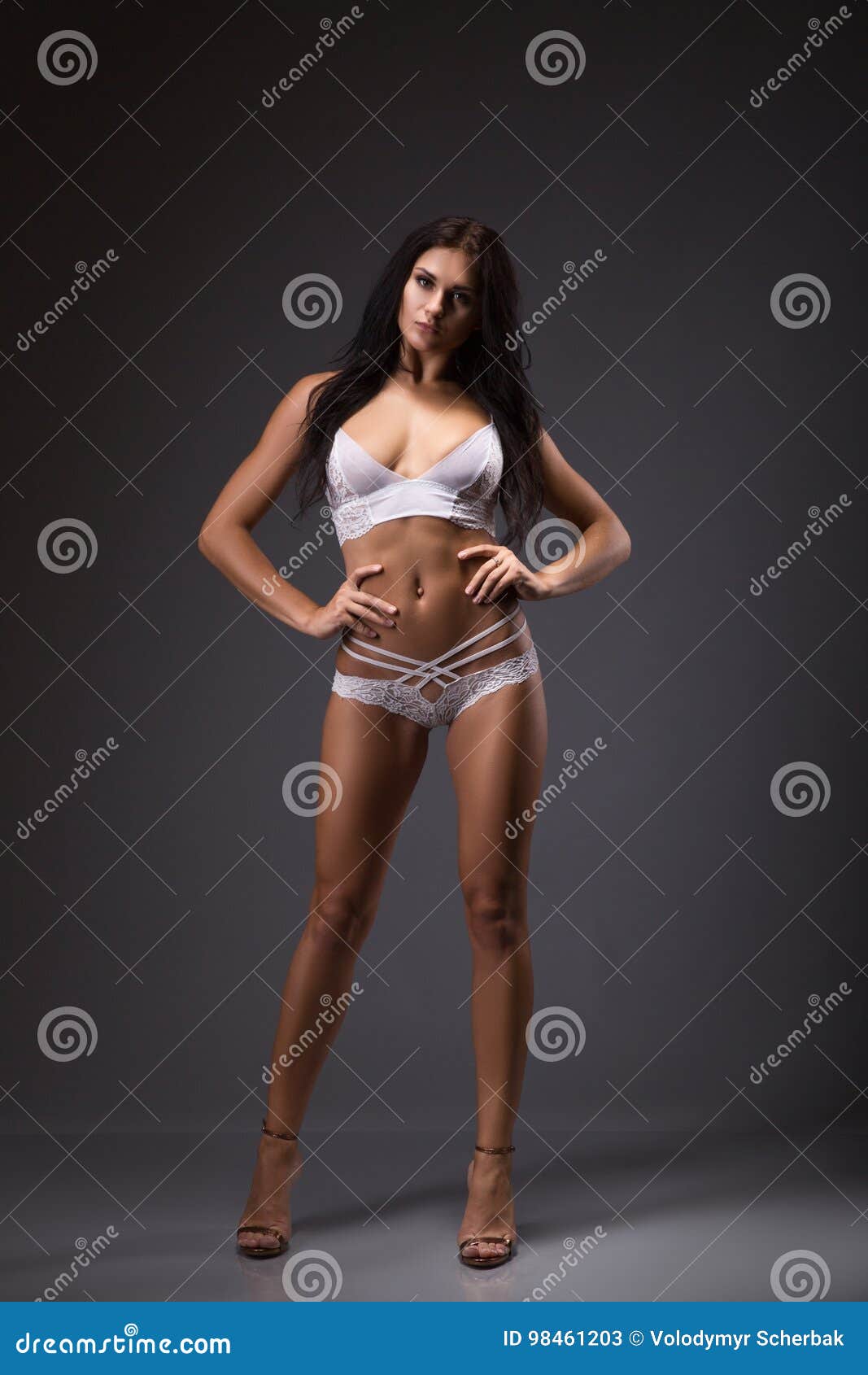 Portrait of Brunett Woman with Saxy Body in White Underwear Stock ...