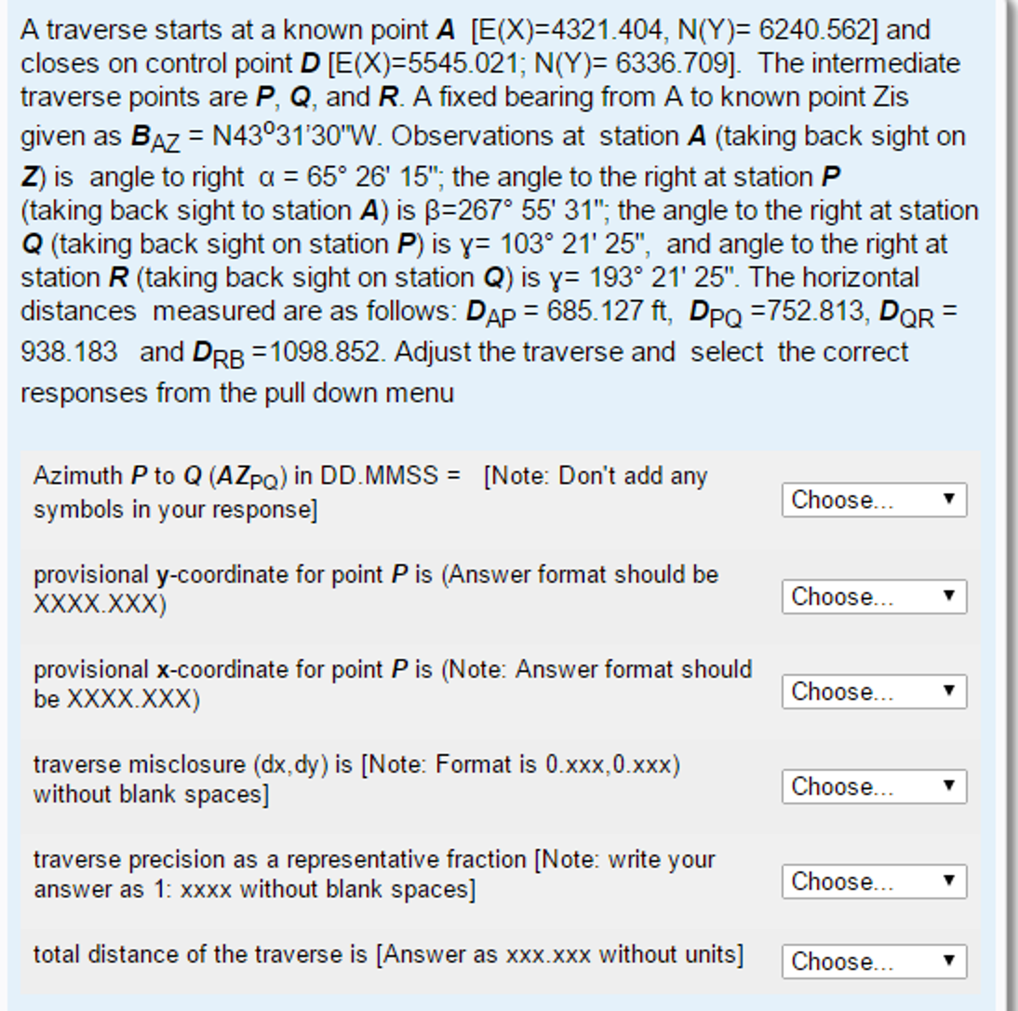 A traverse starts at a known point A [E(X)=4321.404, | Chegg.com