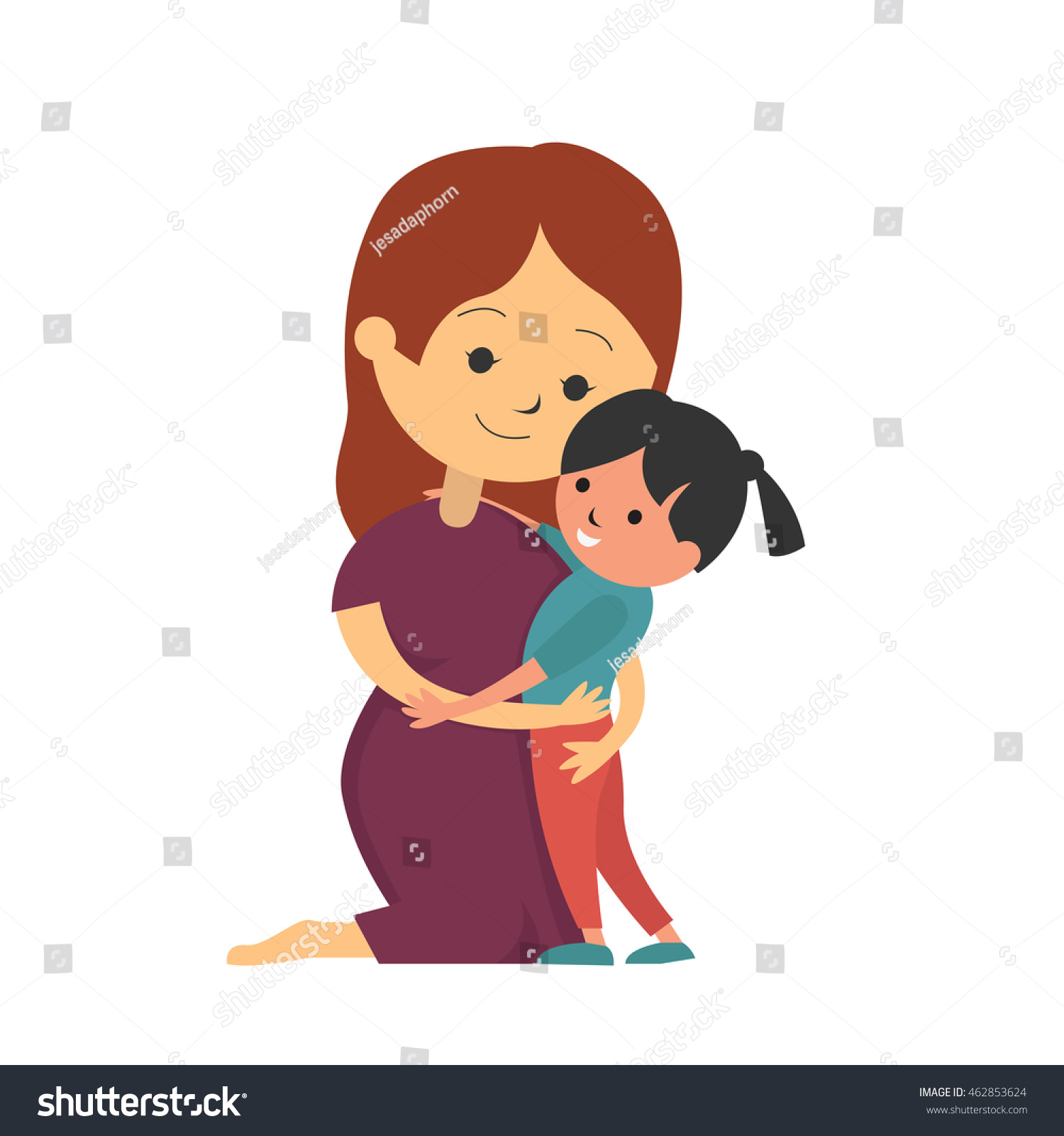 Mother Kneel Down Hugging Her Daughter Stock Vector (Royalty Free ...